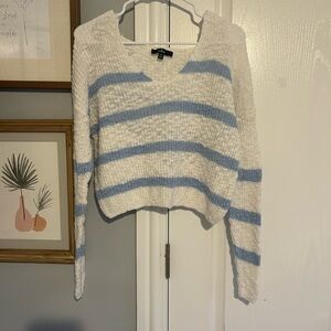 Lulu's White and Blue Striped Off-the-Shoulder Sweater